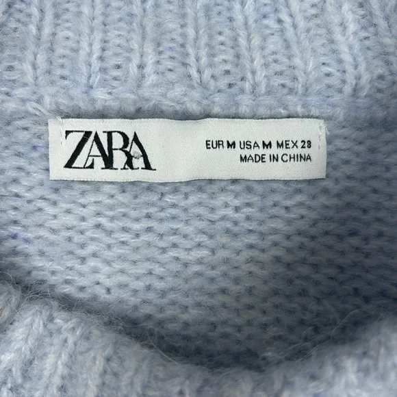 Zara Chunky Knit Crewneck Pullover Oversized Sweater Minimalist Pale Blue Medium - Picture 7 of 8